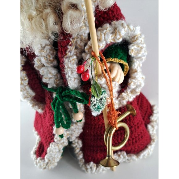 Handmade Santa Claus Figure Crochet Cloak W Hood Folk Art Christmas 10.5" Tall - Picture 3 of 6